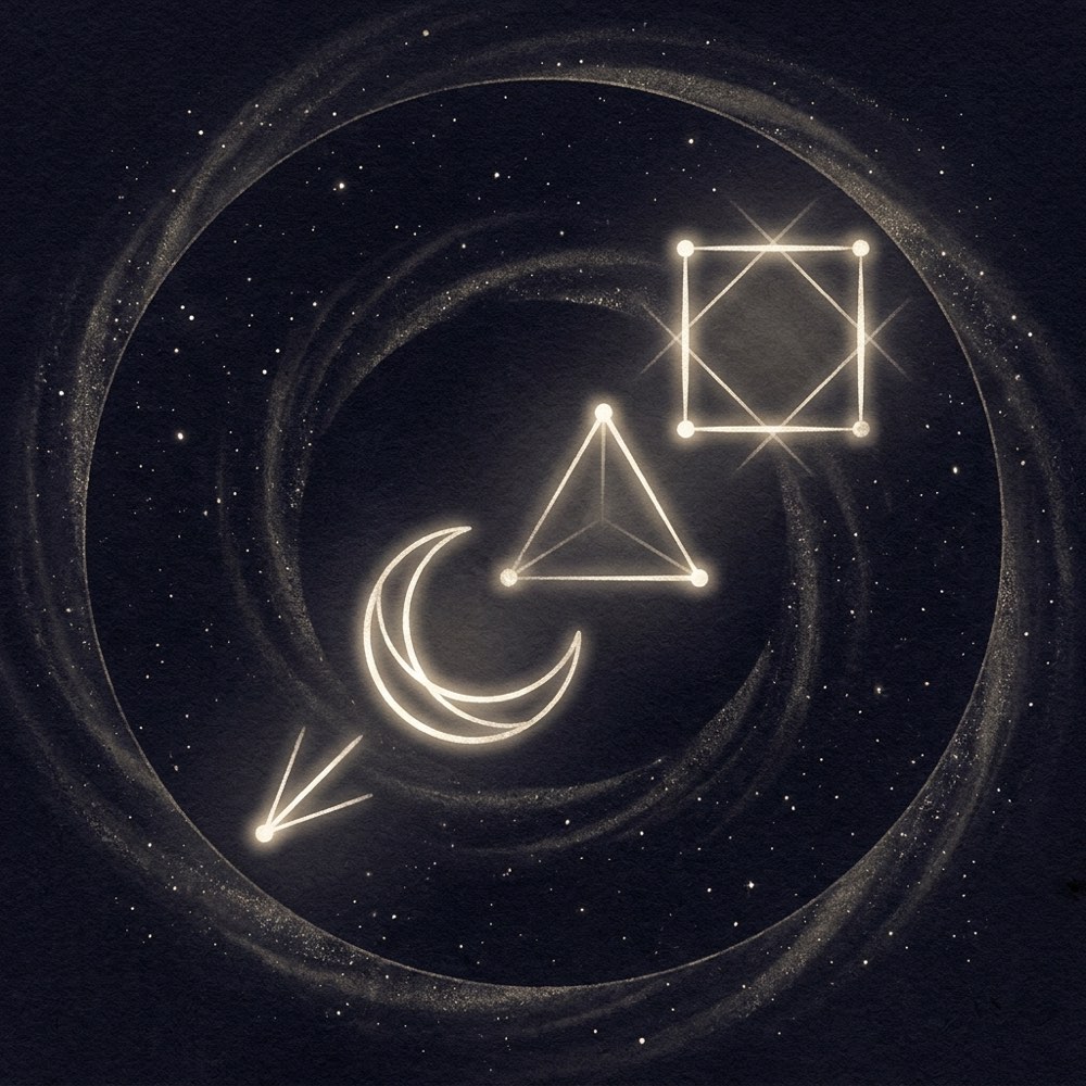 A sacred-geometry composition for angel number 1234, glowing against deep indigo space
