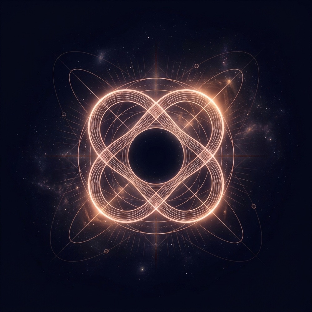 A sacred-geometry composition for angel number 808, glowing against deep indigo space