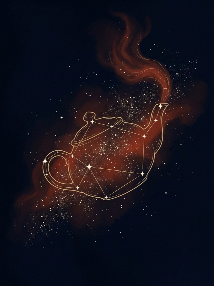 Sagittarius constellation drawn in gold hairline on a deep midnight-navy star field